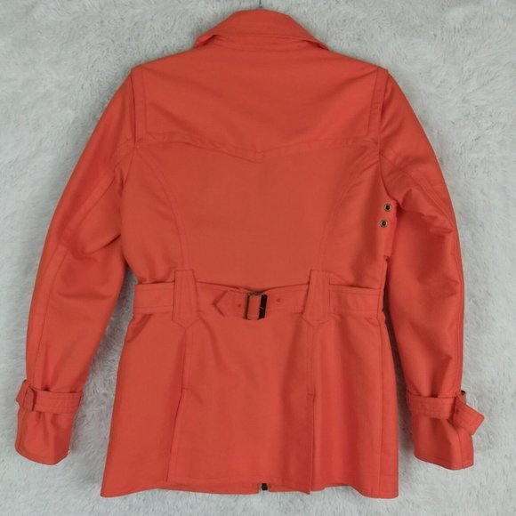 Tommy Hilfiger Womens Coat Rain Orange Full Zip Lined Pockets Collared 4 - Picture 2 of 13